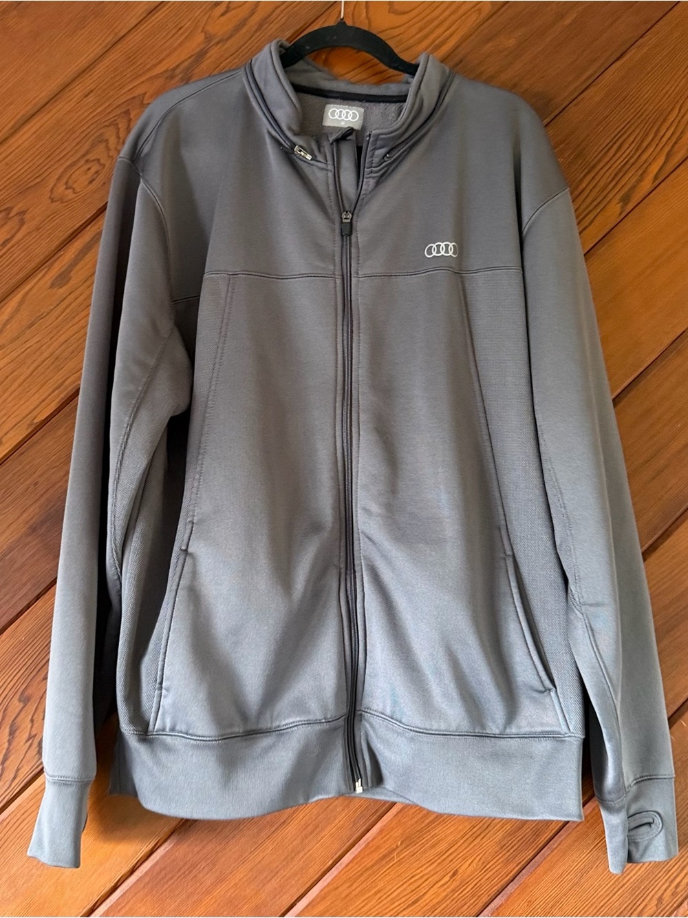 Audi Four Rings Logo Full Zip Track Jacket Fleece Lined Grey Men's Size XL